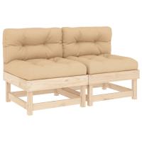 vidaXL Sofás centrales con cojines 2 uds madera maciza de pino Pino natural, Pino blanco, Pino gris Conjunto Terraza Muebles Jardín Exterior Juego de Muebles de jardín Mueble Jardín Exterior Muebles de Salon Exterior - details 2