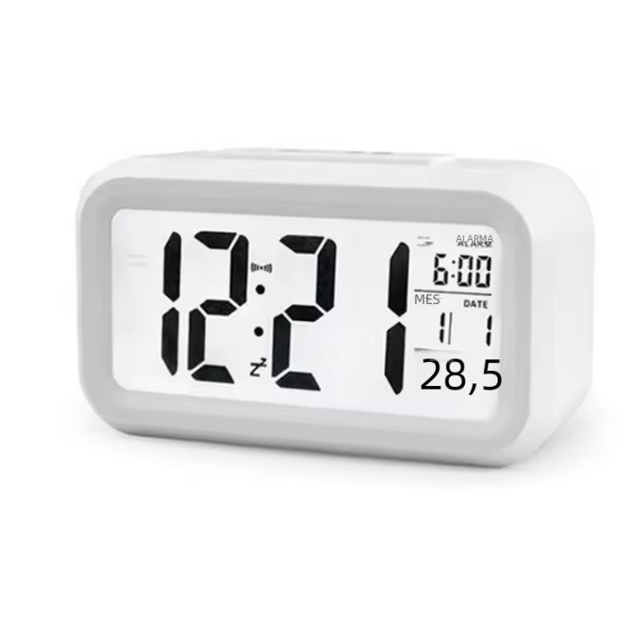 Reloj De Alarma Digital LCD Con Calendario Y Termómetro - 1