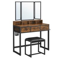 Tocador con espejo triple, taburete acolchado incluido, soporte para secador, con 3 cajones, mesa de maquillaje, varios colores - details 8