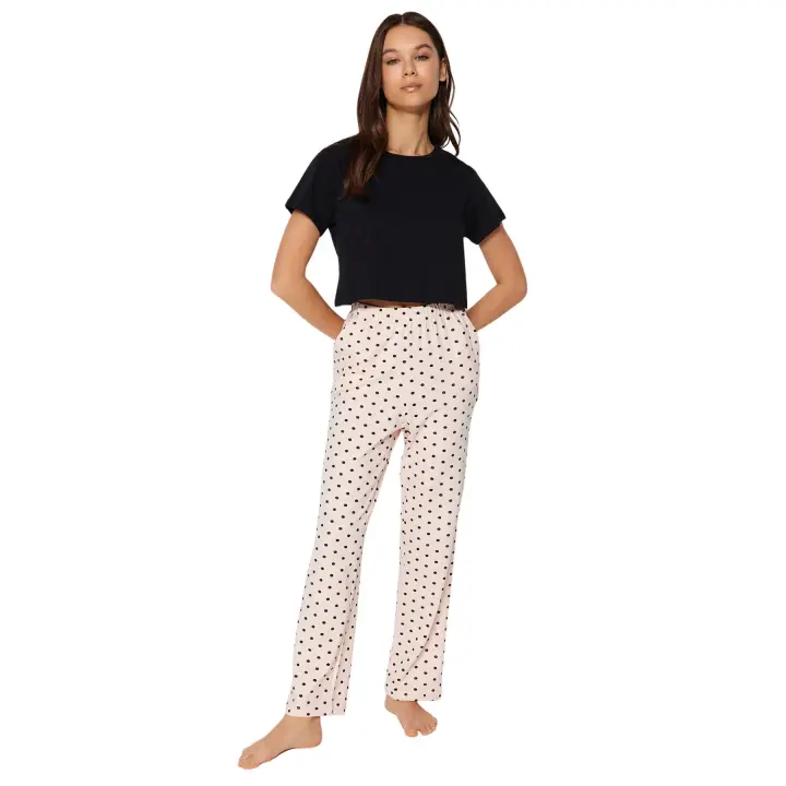 Trendyol Powder-Multicolored Polka Dot Cotton-Knitted Pajamas Bottoms Thmss23Pj00004 - 1