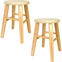 COSHANO 2X Taburete de Madera Infantil, banqueta de Madera Natural sin Tratar 34x22cm con reposapiés (2X Redondo - 30x22cm) - details 0