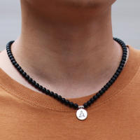 Collar De Piedra Natural Para Hombre 20 Pulgadas Corto Con Flor De Loto Budha Meditación Accesorios Hiphop Rock Regalo Para Él - details 1