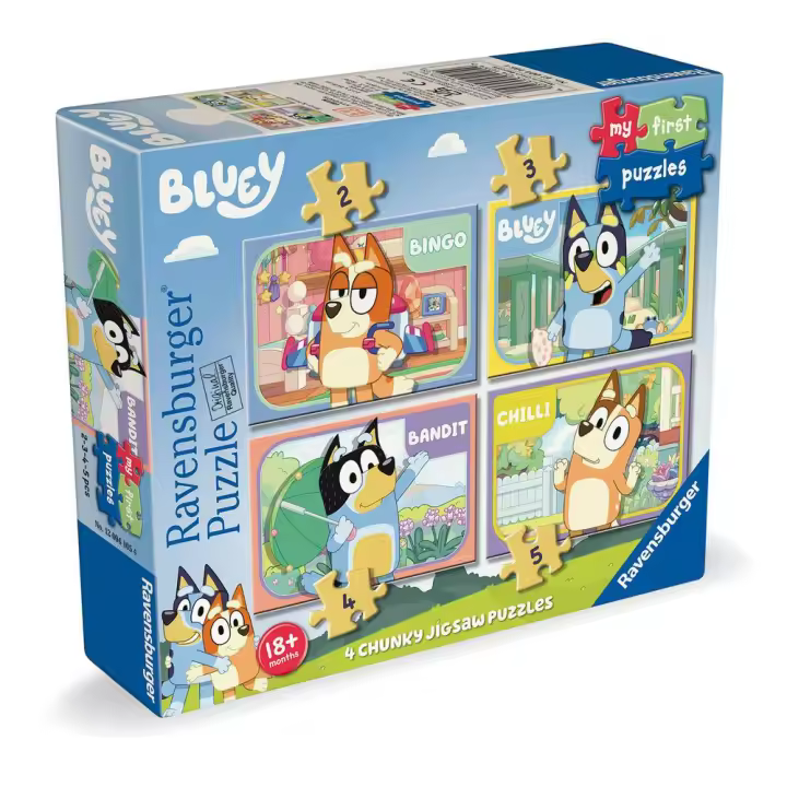 RAVENSBURGER PUZZLE 4 EN 1 MY FIRST 2/3/4/5 PIEZAS BLUEY 2-3-4-5 PIEZAS 20x23x4 Cms. - 1