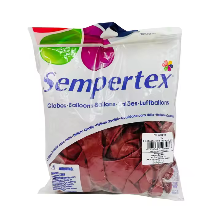 Globos Látex Color Rojo Imperial.R12/30 Cms. Fashions Colores Sólidos. Bolsa De 50 Uds. Globos Profesionales. #SEMPERTEX - 1