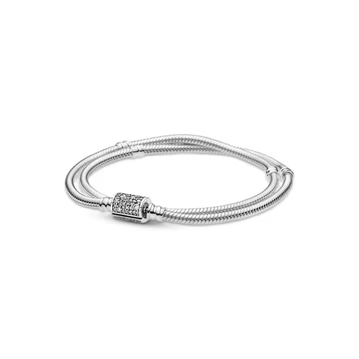 599544C01-D - Pulsera Pandora de plata de ley con cadena de serpiente doble con cierre de barril y circonitas cúbicas transparen 599544C01-D  Silver PANDORA - 1