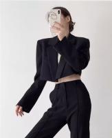 Chaqueta Corta Para Mujer En Blanco Sólido Elegante Con Manga Larga Abierta Frontal Casual Oficina Outerwear Poliéster Synthético - details 3