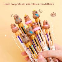 Bolígrafo De Bola Multicolor De Capybara Cartoon Recargable 6/4 Colores Estudiantes Suministros De Papelería Plástico - details 0