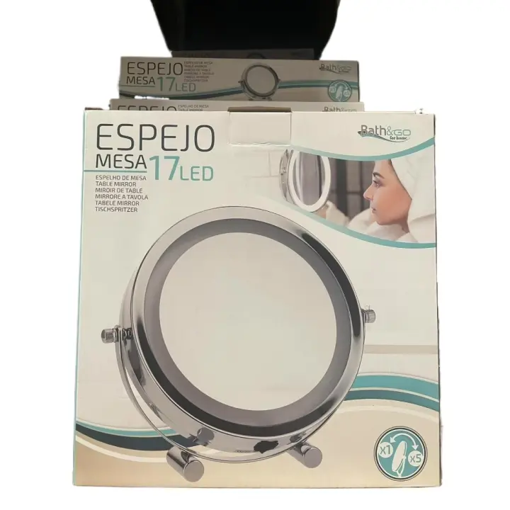 Espejo de Mesa Bath&Go con 17 LED: Iluminación Perfecta, Doble Cara con Amplificación x5, Fácil de Instalar, Materiales de Alta Calidad, Ideal para el Aseo Personal y Maquillaje - 1