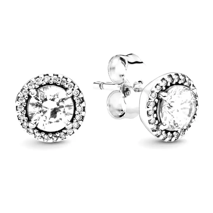 Pandora Pendientes de Botón en Plata de Ley Redonda Brillante 296272CZ，Incluye Caja Original - 1