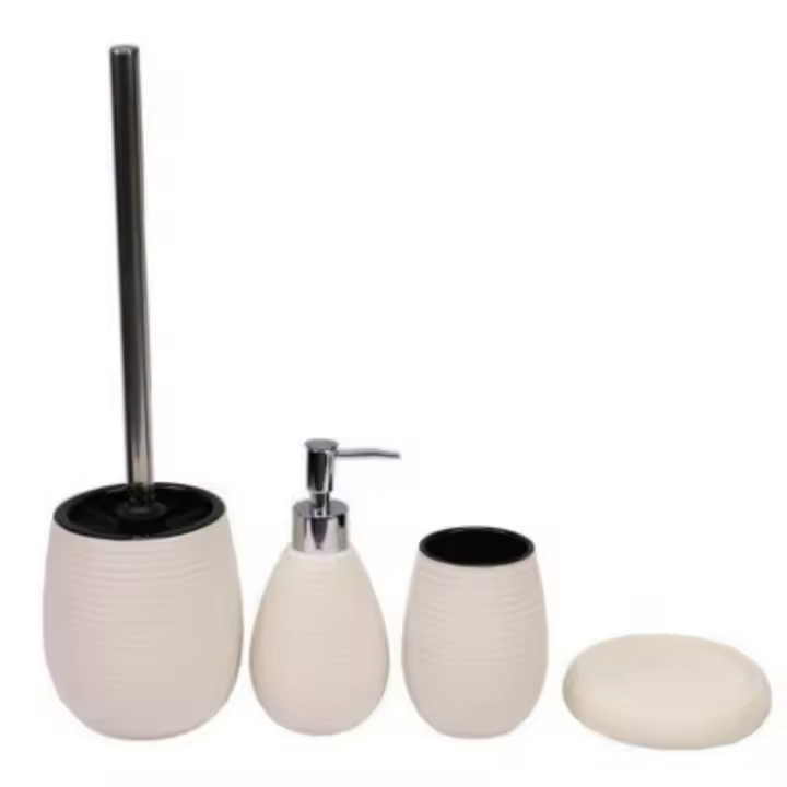 Plaza Tres Aguas – Juego de accesorios de baño de 4 piezas , dosificador, vaso, jabonera y escobillero - 1