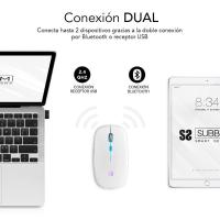 Ratón Inalámbrico por Bluetooth Subblim LED Dual Flat/ Batería recargable/ Hasta 1600 DPI/ Blanco/Negro - details 2