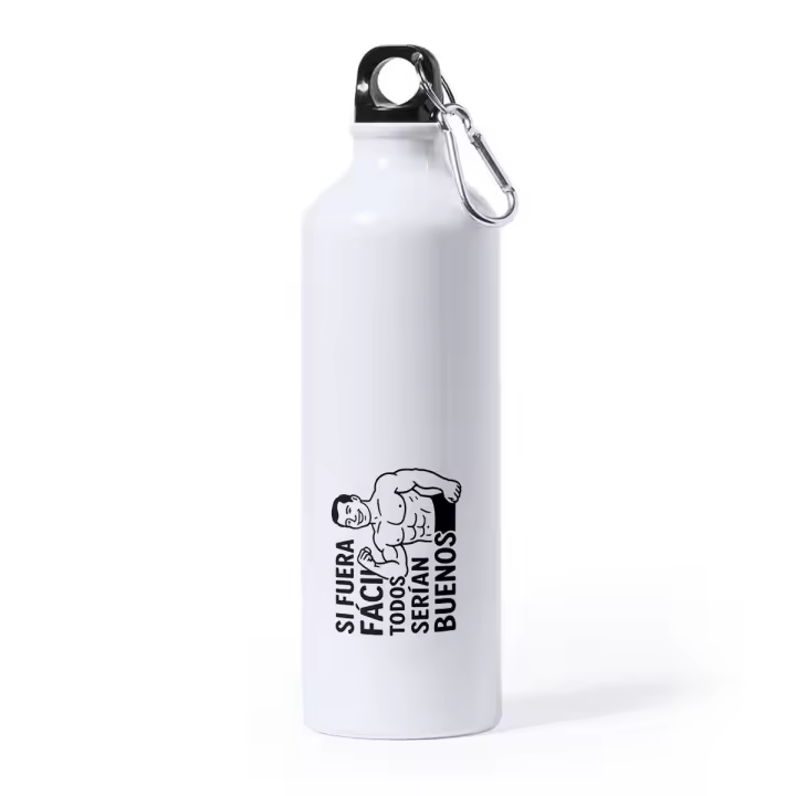 MERCHANDMANIA Bidón Grande 800 ml acero inoxidable frase motivadora si fuera fácil todos serían buenos deporte deportivo con mosqueton botella - 1