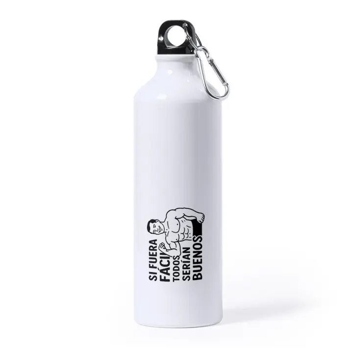 MERCHANDMANIA Bidón Grande 800 ml acero inoxidable frase motivadora si fuera fácil todos serían buenos deporte deportivo con mosqueton botella - 1