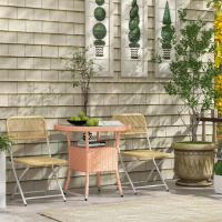 Outsunny Mesa de Ratán Redonda Ø80x75 cm Mesa de Jardín con Estante Tablero de Vidrio y Marco de Acero Carga 50 kg para Terraza Patio Natural - details 1
