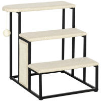 PawHut Escalera para Perros de 3 Niveles Escalera para Mascotas con 3 Escalones Bola Colgante Tablero de Rascar y Marco de Acero 47x45x47 cm Crema y Negro - details 0