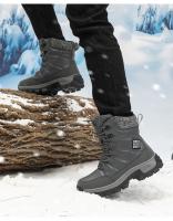 Botas De Nieve Para Hombre Con Lazo Alto Tejido De Microfibra Impermeable Antideslizante Para Exteriores Botines De Invierno Con Suela De Goma Talla Verdadera - details 14