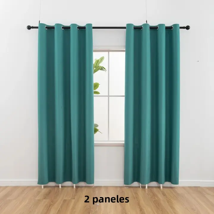 2pcs Cortinas Oscurecedoras De 100% Poliéster Negras Para Dormitorio Y Sala De Estar Protección UV Deslizamiento Fácil Y Diseño Estilizado - 1