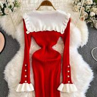 Vestido Largo De Punto Con Volantes YuooMuoo Estilo Francés Romántico Elegante Y Ajustado Para Mujer Con Manga Mariposa Mid-Calf Para Fiesta - details 10