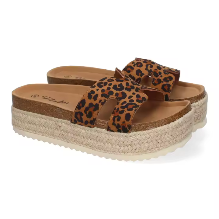 PuntoSalao Sandalias planas en yute para mujer estampado animal M-288 - 1