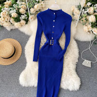 Vestido REALEFT De Punto Para Mujer Con Cuello Alto Y Mangas Largas Estampado Sólido Estilo Casual Vestido De Abrazo Largo Hasta La Rodilla Para Otoño E Invierno - details 41
