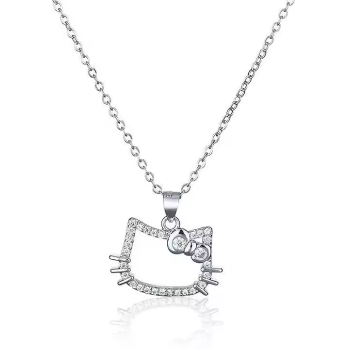 Collar de gatito de dibujos animados, lindo collar de diamantes con forma de corazón para chica a la moda, collar de aleación con el símbolo del Joker (plata) - 1