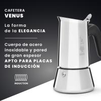 Bialetti Cafetera de Inducción y Clásica Italiana  - Venus color Plata en Acero Inoxidable 18/10,  distintos tamaños 2*, 4, 6, 10 Tacitas, Compatible con placas de inducción y hornillos de gas - Cafetera de Alta Calidad - details 1