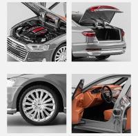 Coche De Colección Audi A8 De 1/24 En Metal Con Luz Y Sonido Puertas Abatibles Regalo Para Chicos Juguete De Movimiento Hacia Atrás - details 14