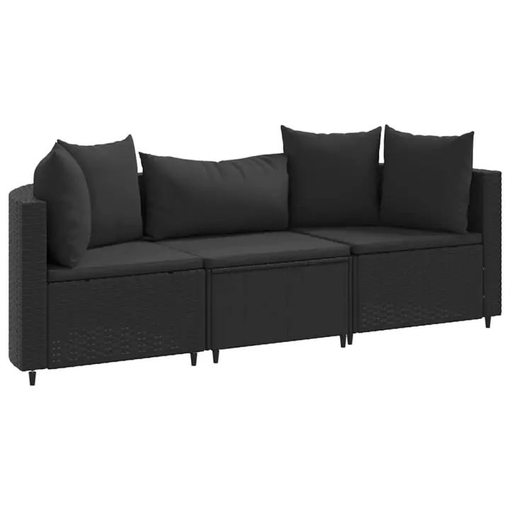 vidaXL Set de sofás de jardín con cojines 3 pzas ratán sintético negro - 1