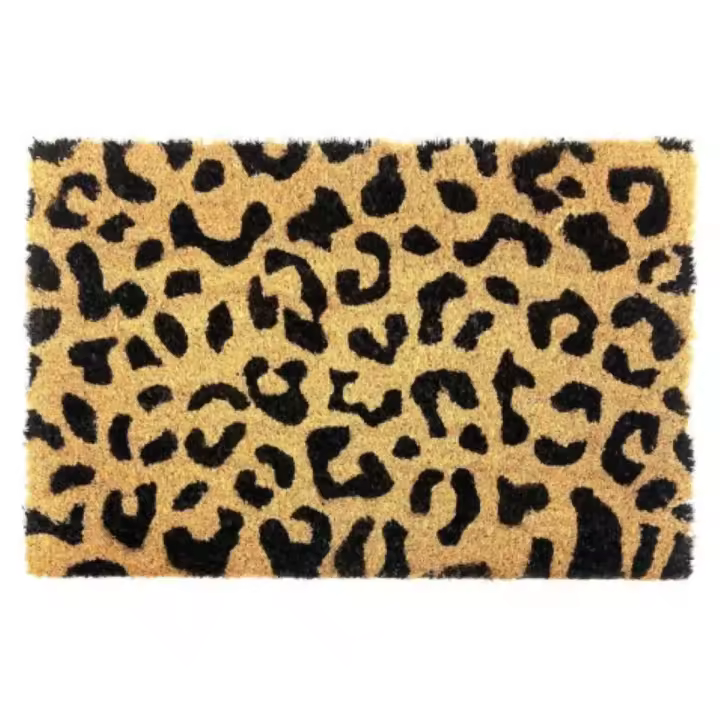 COSHANO Felpudo Alfombra Fibra de Coco Natural con Reverso PVC Antideslizante Media Luna 40x60cm Rectangular Animal Print - 1