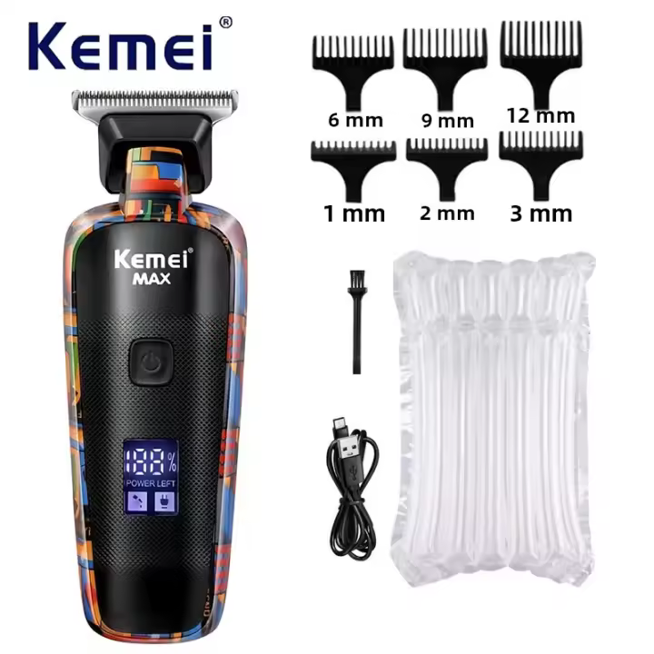 Cortadora De Pelo Kemei-5090 Profesional Con Pantalla Digital Para Hombres Patrón Graffiti Aleatorio Recortadora Eléctrica Ajuste De Longitud - 1
