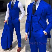 Conjunto De 3 Piezas Azul Para Hombre 2024 Traje De Negocios Para Bodas Y Fiestas Formales Pantalones Chaleco Y Chaqueta Tuxedo - details 2