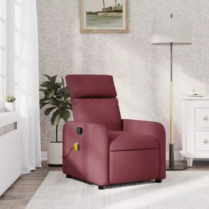 vidaXL Sillón de masaje reclinable de tela color vino tinto - 1