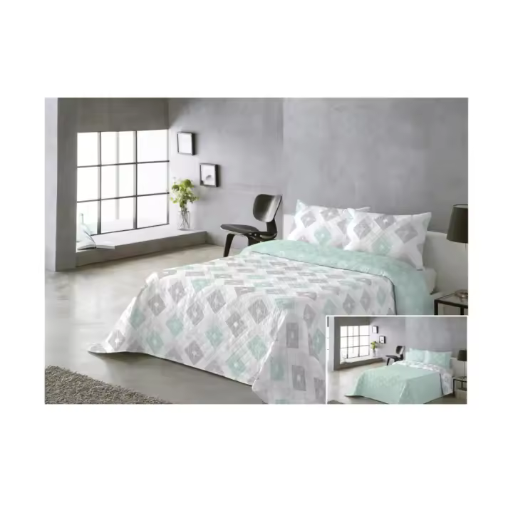 Colcha REVERSIBLE  estampada- lisa con 2 fundas de cojín para cama de 90cm 105cm 135cm 150cm. Colección 2025 colcha de verano - 1