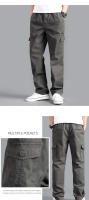Nuevos Pantalones De Cargo Para Hombre Suelto Recto Oversize Ropa Sólida Gris Versátil Para Trabajo Negro Joggers Algodón Casual Trousers - details 6