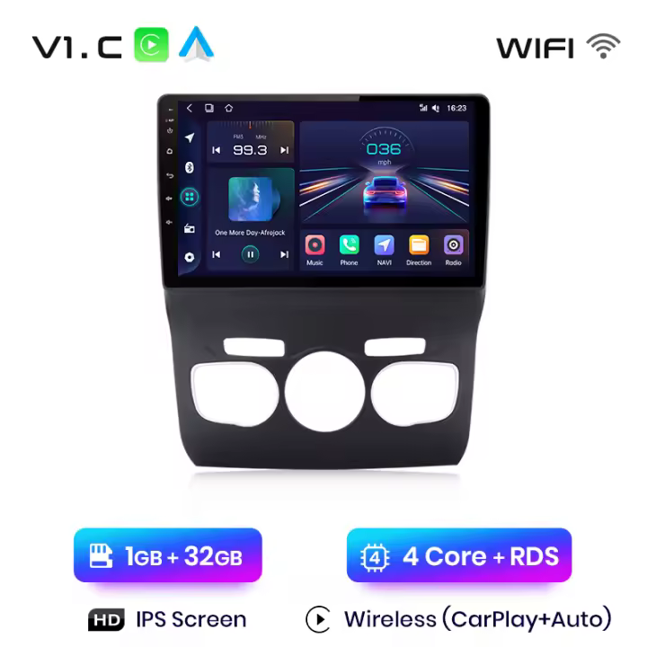 Junsun Tech Android 13 Radio para Citroen C4 2 B7 2013 2014 2015 2016 de Coche con Chip Qualcomm de 8 Núcleos CarPlay Inalámbrico Autorradio Estéreo Pantalla HD Multimedia - 1