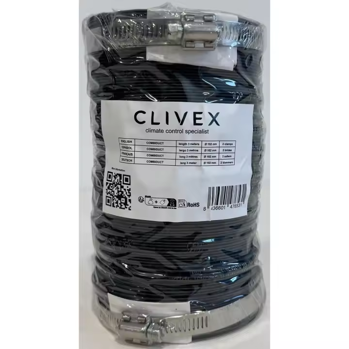 Clivex Combiduct 102mm (3m) Tubo de aluminio y PVC Flexible con abrazaderas incluidas, reduce el sonido de un extracción o intracción de aire - 1