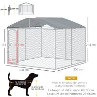 PawHut Perrera de Exterior con Toldo Jaula para Perros con 1 Puerta Anti-UV Impermeable y Marco de Acero para Jardín Patio 300x300x234 cm Plata - details 2