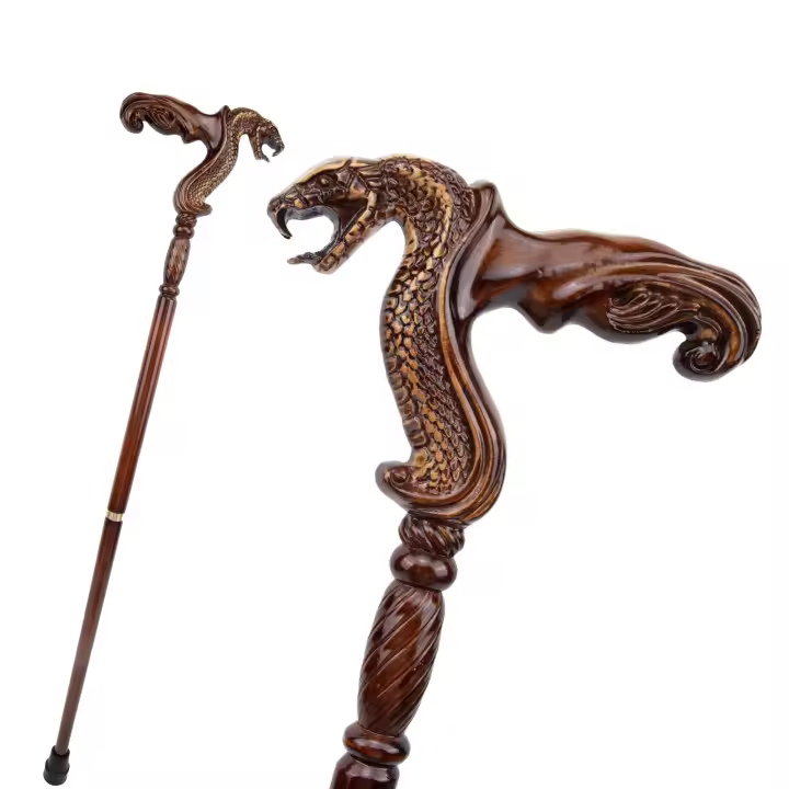 Bastón De Madera Marrón Serpiente Cobrera Moda Decorativo Para Fiesta De Disfraz Y Halloween Bastón De Caminar Cruzado De 93cm Con Punta De Goma - 1