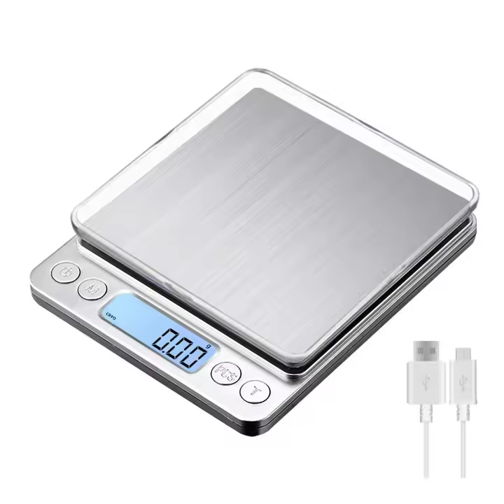 Báscula Digital De Cocina 3000g/0.1g Recargable Por USB Con 2 Platos Mini Báscula De Alimentos Para El Hogar Y Joyería Con Pantalla LCD - 1