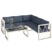 Outsunny Conjunto de Muebles Jardín Exterior de 4 Piezas Sofá Exterior Seccional Forma de L con 2 Sofás de 2 Plazas Sofá de Esquina con Asiento Ajustable y Mesa Centro de DPC con Cojines Beige y Gris - details 0