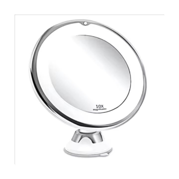 Espejo de maquillaje con aumento LED de 10 aumentos, ventosa de bloqueo, giratorio de 360 grados, ajustable para el hogar, viajes, baño, batería - 1