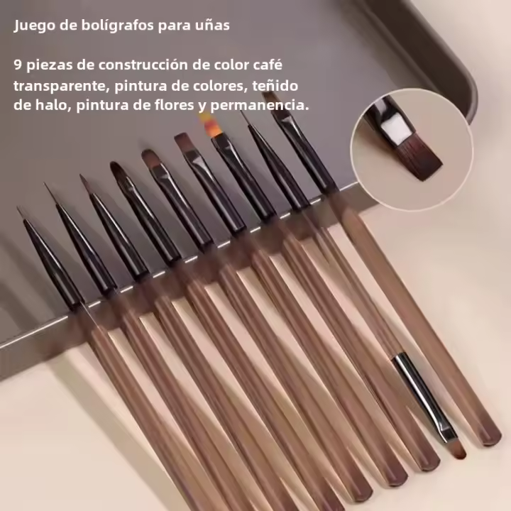 9PCS Pincel De Uñas Con Gel UV DIY Herramienta De Dibujo Para Manicura Y Diseño De Uñas Línea De Pintura Acrílica Combo De Uñas - 1