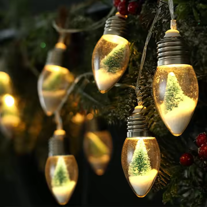 Luces navideñas para decoración de interiores de dormitorios, luces de patio con forma de globo para exteriores, luces colgantes de cadena alimentadas por batería, árbol y nieve en 10 bombillas - 1