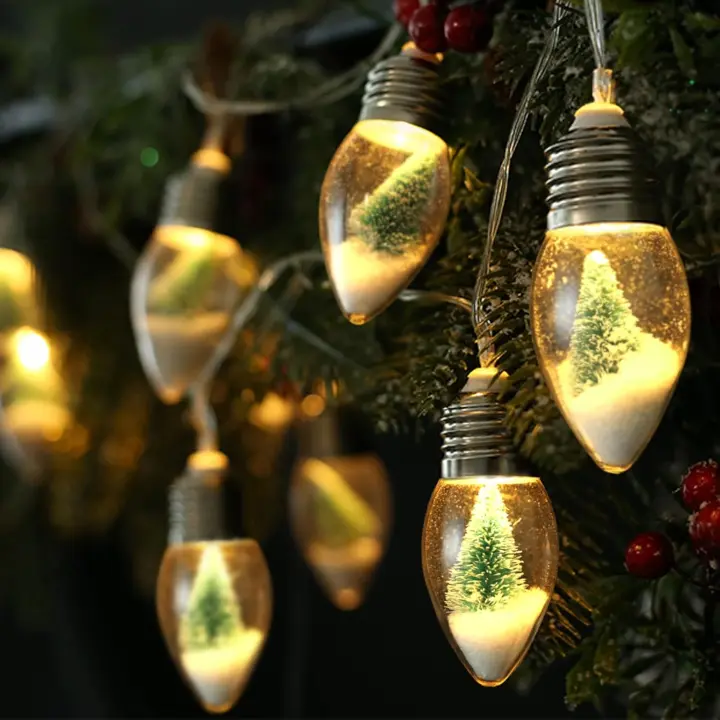 Luces navideñas para decoración de interiores de dormitorios, luces de patio con forma de globo para exteriores, luces colgantes de cadena alimentadas por batería, árbol y nieve en 10 bombillas - 1