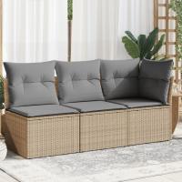 vidaXL Sofá de jardín de 3 plazas con cojines ratán sintético beige en color beige y gris/Marrón/Gris y más | acolchados duraderos para sofás de jardín terraza exterior - details 0