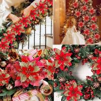 Decoraciones De Navidad 2024 Flores Plateadas Rosa Artificiales 14cm Adornos Para Árbol De Navidad Y Casa Accesorios De Año Nuevo - details 6