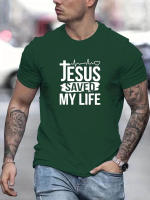 Camiseta De Algodón 100% Para Hombre Con Estampado JESUS SAVED MY LIFE Cuello Redondo Manga Corta Casual Para Todo El Año - details 2