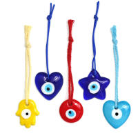 Lucky Eye Glass Drop Aceite Turco Mal De Ojo Colgante De Corazón De Mano De Fatima Para Puerta De Cuerda Tejida Joyería Para Hombres Y Mujeres Llavero De Moda - details 0