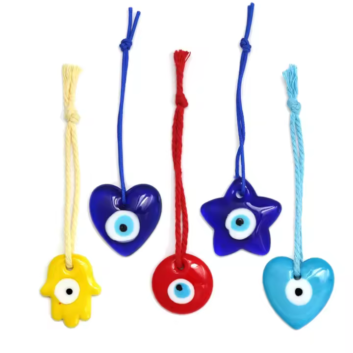 Lucky Eye Glass Drop Aceite Turco Mal De Ojo Colgante De Corazón De Mano De Fatima Para Puerta De Cuerda Tejida Joyería Para Hombres Y Mujeres Llavero De Moda - 1