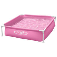 Piscina desmontable pequeña INTEX color rosa, medidas 122x122x30cm, forma cuadrada, incluye tapón para desagüe y parche de reparación, capacidad de 342L - details 0